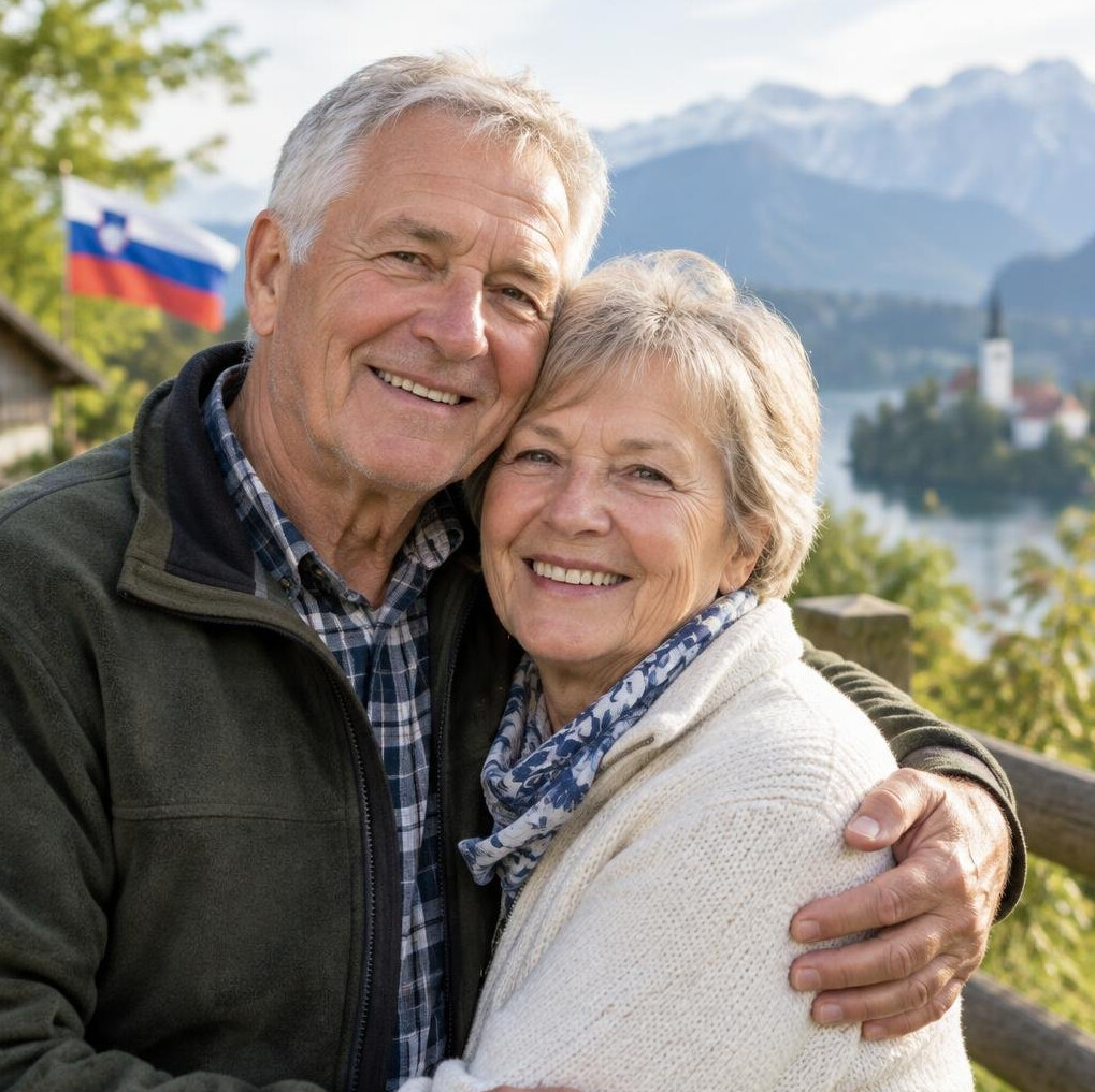 Senior couple smiling warmly together outdoors
