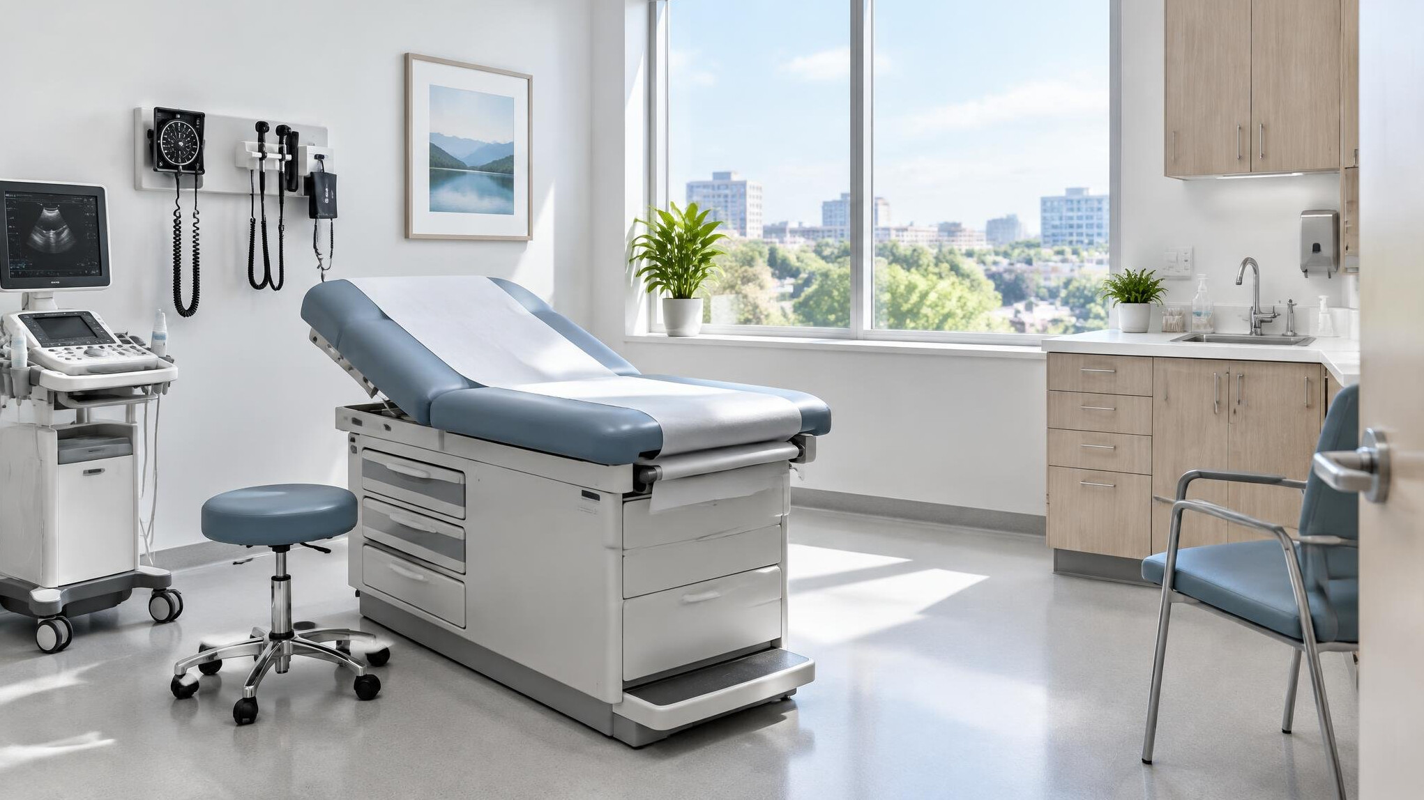 Modern medical examination room with equipment