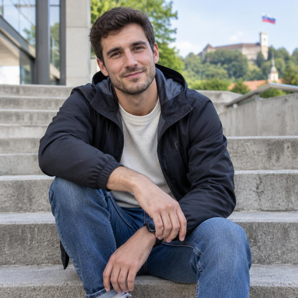 Young man sitting relaxed outdoors on steps